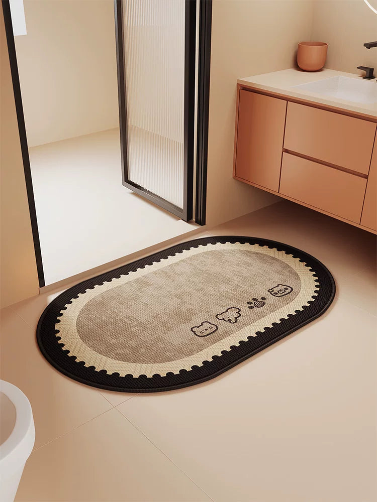 Linen Weave Non-Slip Absorbent Bathroom Mat for Toilet and Washroom