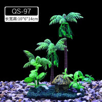 Aquarium Artificial Coconut Tree Decoration with Flowers for Fish Tank Landscaping