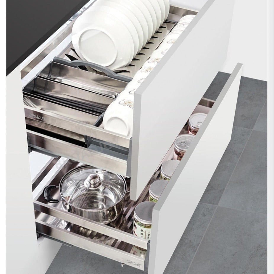 Pull-Out Stainless Steel Kitchen Cabinet Dish Drying Rack Drawer Organizer