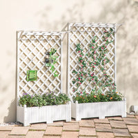 Outdoor Patio Wood Planter Box with Trellis for Climbing Plants, Decorative Garden Divider