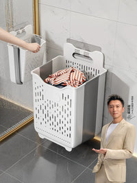 Jia Bang Shou Wall-Mounted Foldable Laundry Hamper for Bathroom and Home
