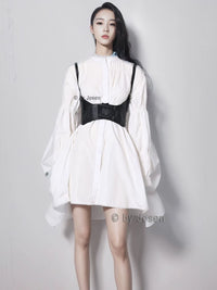Vintage Dark Lolita Cosplay Suspender Belt Women's Elastic Faux Leather Denim Waistband