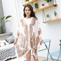 Women's Summer Sun Protection Chiffon Shawl Blouse with Ethnic Print