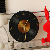 Retro Vinyl Record Desktop Clock with Stand, Italian Minimalist Tempered Glass Table Clock for Living Room Decor
