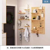 Solid Wood Pegboard Wall Organizer Shelf with Hooks