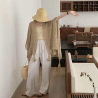 Lightweight Sun Protection Shawl with Tassel Trim, Openwork Mesh, and Side Slits