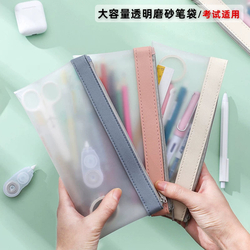 Translucent Frosted Pencil Pouch, Large Capacity Stationery Bag for Students