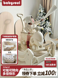 Babysoul Wooden Rocking Horse with Safety Guard and Cushion for Toddlers