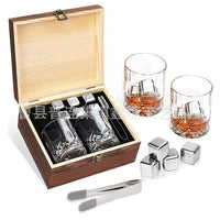 Whiskey Glass Gift Set with Chilling Stones in Wooden Box