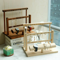 Solid Wood Jewelry Display Stand with Hooks for Necklaces, Earrings, Bracelets, and Keychains