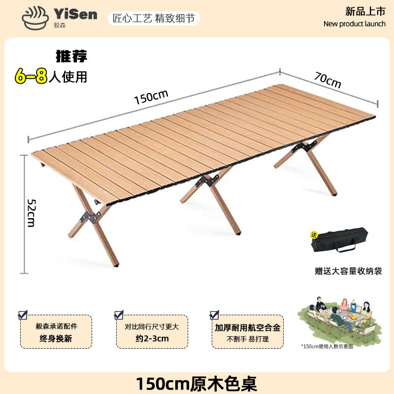 Portable Wooden Roll-Up Camping Table with Folding Legs for Outdoor Picnics and Markets