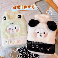 Cartoon Plush Hot Water Bottle with Hand Pocket, Thickened Explosion-Proof PVC, Detachable Washable