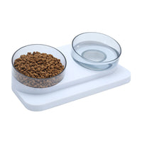 Elevated Double Cat Bowl with Anti-Slip Base for Food and Water, Tilted Design for Neck Protection