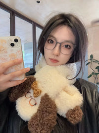 Japanese Style Plush Dog Scarf for Women, Winter Warm Cross Neck Wrap