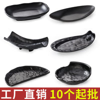 Melamine Black Dinner Plates for Hot Pot Restaurants, Plastic Serving Dishes for Vegetables and Meals, Commercial Grade
