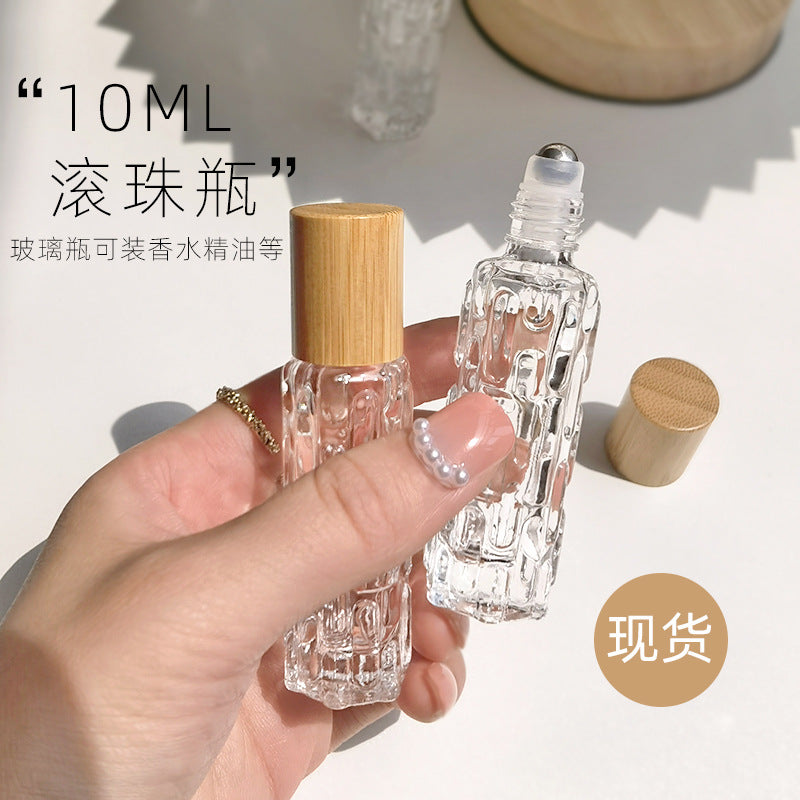 10ml Bamboo Cap Glass Roll-On Bottle with Steel Ball and Electroplated Aluminum Lid for Essential Oils