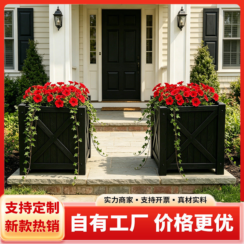 Outdoor Square Imitation Wood Planter Box PP Material