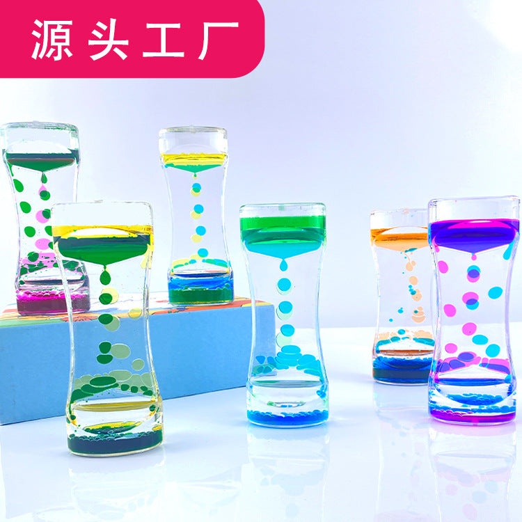 Creative Dual-Color Liquid Hourglass Oil Drip Timer Acrylic Desktop Ornament for Stress Relief