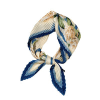 Pleated Square Silk Scarf for Women, Korean Style Fashion Necktie Headband Handbag Accessory