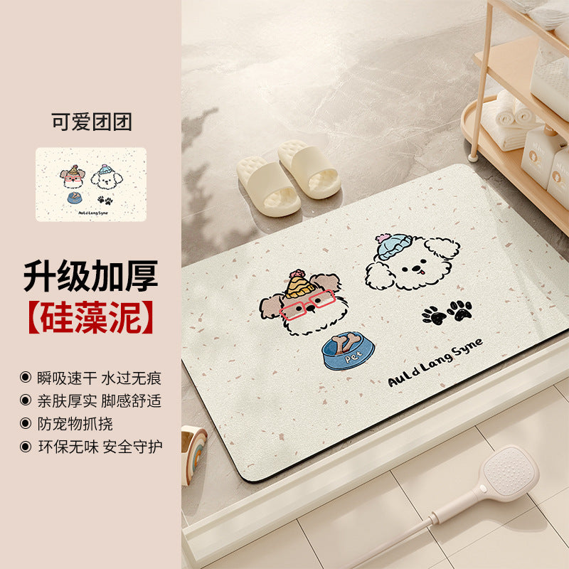 Cartoon Diatomaceous Earth Bath Mat Non-Slip Absorbent Quick Dry for Bathroom Entryway