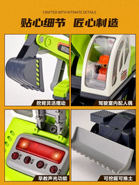 Large Inertia Excavator Toy with Lights and Music for Kids, Green