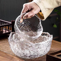 Lead-Free Crystal Glass Salad Bowl with Gold Rim, Household Fruit Plate Dessert Bowl, Hammered Texture Dinnerware Set
