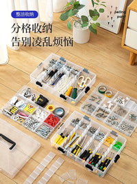 Multi-Grid Portable Transparent Storage Box for Small Parts, Screws, Electronic Components, and Building Blocks