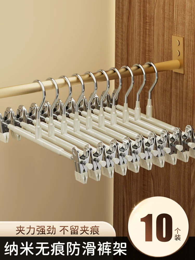 Stainless Steel Non-Slip Pants Hangers with Movable Clips, Strong Grip Skirt Hangers for Home Use