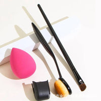 Flexible Toothbrush-Style Foundation Brush Set with Angled Eyeshadow Brush and Beauty Blender
