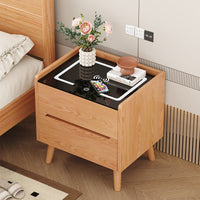 Solid Wood Smart Nightstand with Charging, Nordic Style Oak Bedside Table for Bedroom, Hotel, Homestay