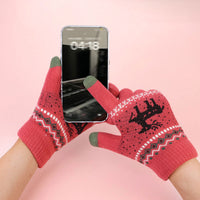 Winter Knitted Deer Pattern Touchscreen Gloves for Men and Women, Double-Layer Plush Lined Warm Cycling Gloves
