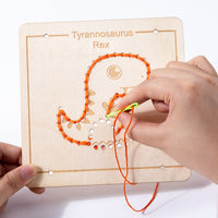 Wooden Lacing Embroidery Game for Kids, Montessori Educational Toy with Various Shapes