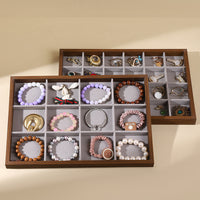 Walnut Wood Jewelry Display Tray with Gray Velvet Inserts for Earrings, Rings, and Necklaces
