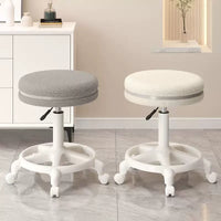 Lamb Velvet Swivel Adjustable Stool with Backrest and Silent Wheels for Salon, Spa, and Dental Office