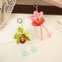 Forest Style Orchid Flower Head Keychain Bag Charm with Simulated Flowers
