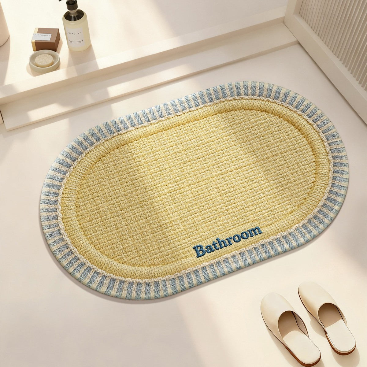 Linen Diatomaceous Earth Bath Mat Absorbent Non-Slip Quick Dry Bathroom Floor Mat