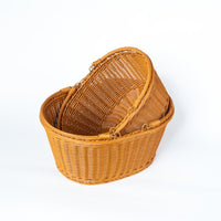 Woven Imitation Rattan Storage Basket with Handles for Picnic, Shopping, or Laundry