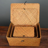 Handwoven Seagrass Storage Box with Lid for Desktop Organization and Home Decor