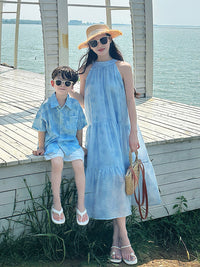 Family Matching Bohemian Beach Outfits - Dresses, Shirts, and Quick-Dry Pants for Parents and Kids