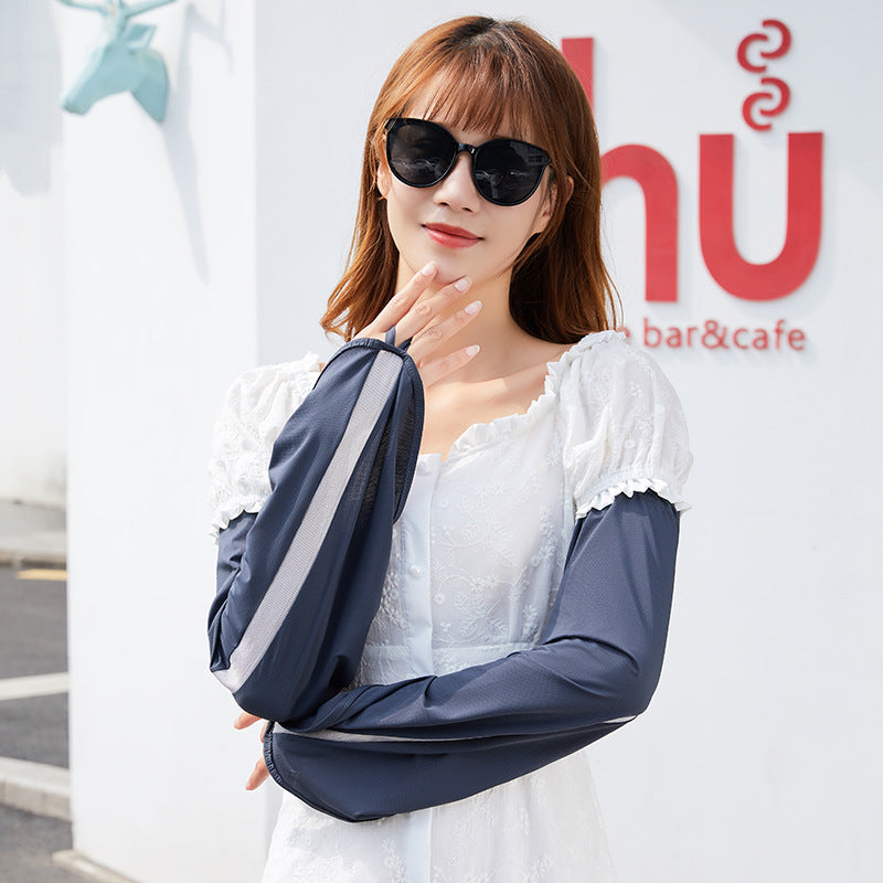 Summer Ice Silk Sun Protection Arm Sleeves with Finger Holes for Driving and Outdoor Activities