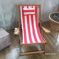 2026 New Solid Wood Folding Beach Chair with Cup Holder, Oxford Canvas Recliner for Outdoor Lounging