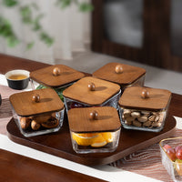 Wooden Divided Snack Serving Platter with Lid, Candy Nut Dried Fruit Tray, Appetizer Dessert Container for Home & Parties