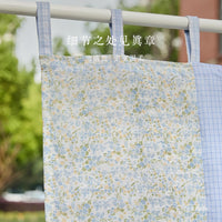 Japanese Pastoral Floral Patchwork Plaid Door Curtain with Tie-Up Design, No-Drill Half Curtain for Bedroom Kitchen Decor