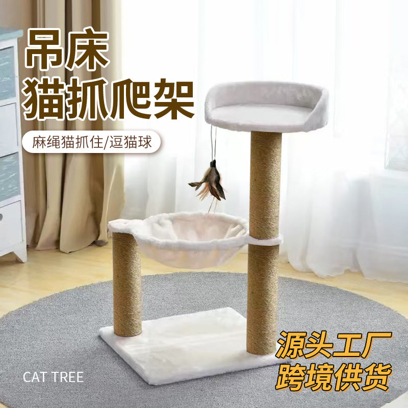 Cat Hammock Climbing Frame with Scratching Post and Play Toy