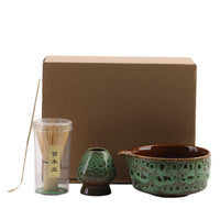 Japanese Ceramic Matcha Bowl Set with Whisk Stand - 4-Piece Kiln Glazed Tea Ceremony Kit