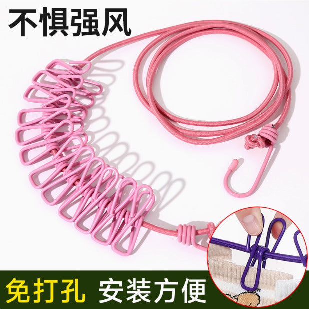 Portable Travel Clothesline with Clips for Indoor Outdoor Use