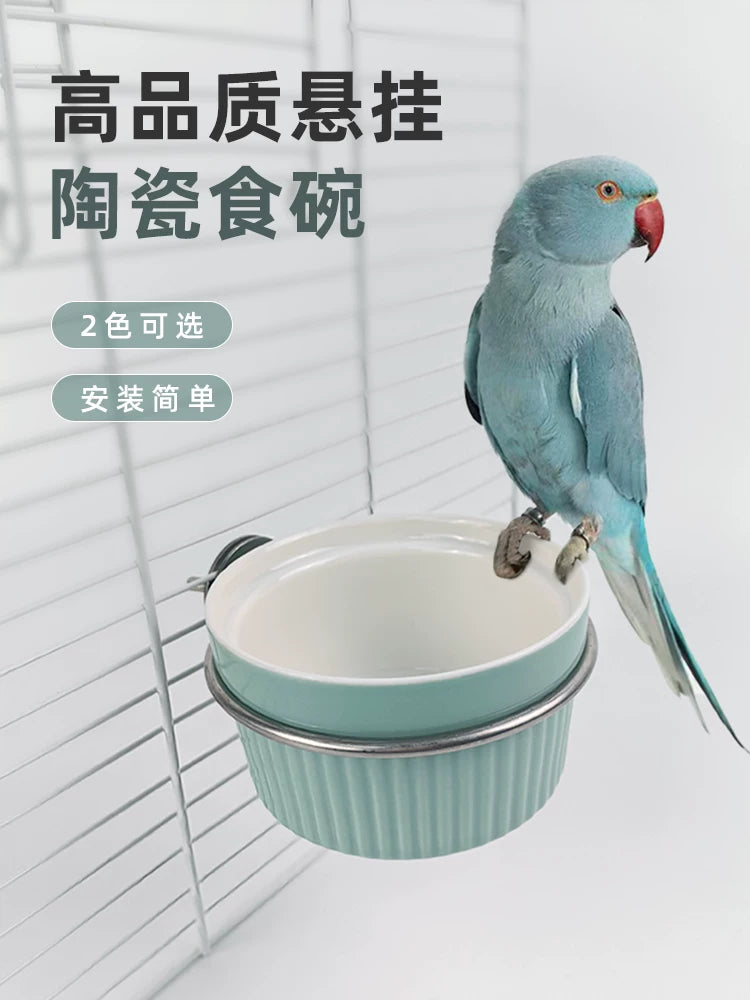Ceramic Parrot Feeder Bowl Anti-Splash Bird Food Container Anti-Tip Water Bowl Inside Cage Hanging Feeder for Small Birds