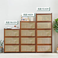 Rattan Woven Shoe Cabinet for Entryway Balcony, Solid Bamboo Wood Space-Saving Dustproof Storage Rack