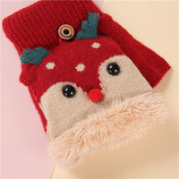 Christmas Flip-Top Half-Finger Gloves for Adults and Kids, Plush Lined Warm Winter Mittens