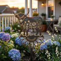 Vintage Highland Cow Floral Garden Metal Floor Sign Outdoor Decor